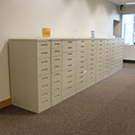 Microfilm drawers on the first floor of Barber Library